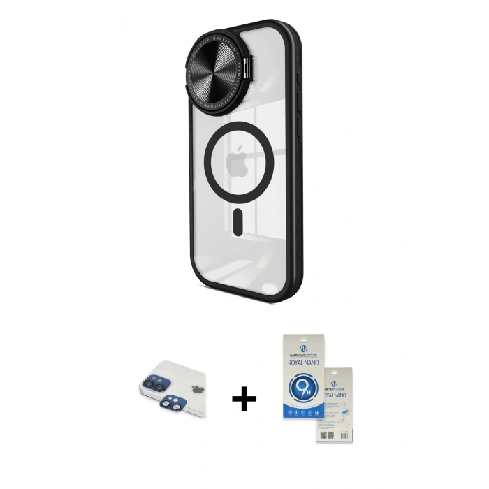 MARSİLYAN™- iPhone 11 Kılıf Kıvılcım Modern Koleksiyonu - Şeffaf Royal Nano Ekran Koruyucu + Lacivert Pers Alüminyum Kamera Lens