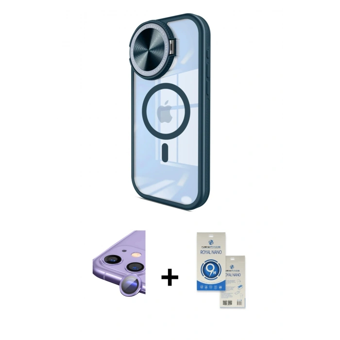 MARSİLYAN™- iPhone 11 Kılıf Kıvılcım Modern Koleksiyonu - Şeffaf Royal Nano Ekran Koruyucu + Raze Metal Kamera Lens - MR
