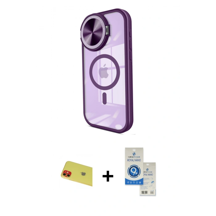 MARSİLYAN™- iPhone 11 Kılıf Kıvılcım Modern Koleksiyonu - Şeffaf Royal Nano Ekran Koruyucu + Rainbow Kamera Lens Koruma Cam - KI