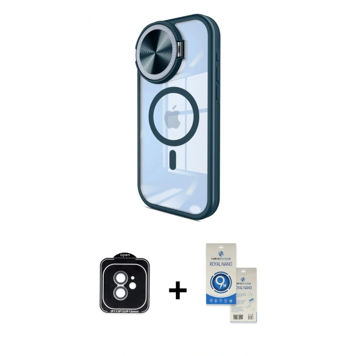 MARSİLYAN™- iPhone 11 Kılıf Kıvılcım Modern Koleksiyonu - Şeffaf Royal Nano Ekran Koruyucu + PVD Metal Kamera Lens - YL