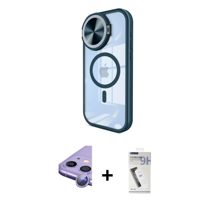 MARSİLYAN™- iPhone 11 Kılıf Kıvılcım Modern Koleksiyonu - Şeffaf Uv Polymer Nano Ekran Koruyucu + Raze Metal Kamera Lens - MR