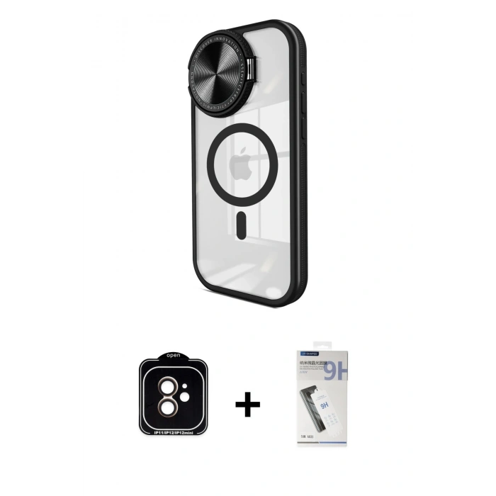 MARSİLYAN™- iPhone 11 Kılıf Kıvılcım Modern Koleksiyonu - Şeffaf Uv Polymer Nano Ekran Koruyucu + PVD Metal Kamera Lens - TU