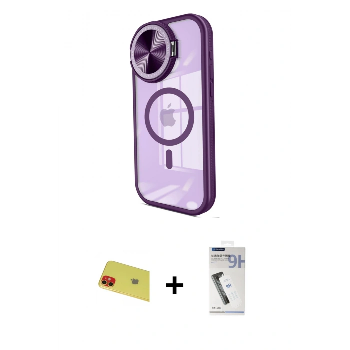 MARSİLYAN™- iPhone 11 Kılıf Kıvılcım Modern Koleksiyonu - Şeffaf Uv Polymer Nano Ekran Koruyucu + Rainbow Kamera Lens Koruma Cam - KI