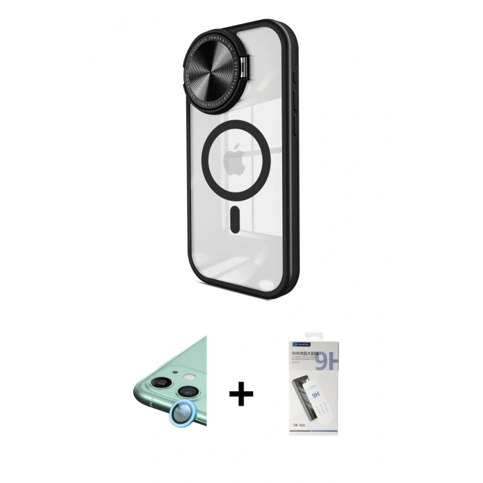 MARSİLYAN™- iPhone 11 Kılıf Kıvılcım Modern Koleksiyonu - Şeffaf Uv Polymer Nano Ekran Koruyucu + Raze Metal Kamera Lens - MI