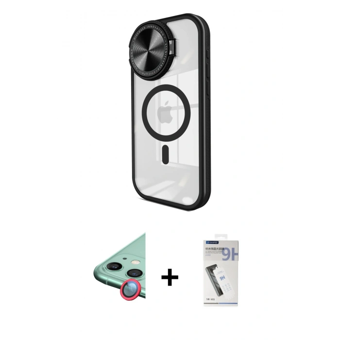 MARSİLYAN™- iPhone 11 Kılıf Kıvılcım Modern Koleksiyonu - Şeffaf Uv Polymer Nano Ekran Koruyucu + Raze Metal Kamera Lens - KI