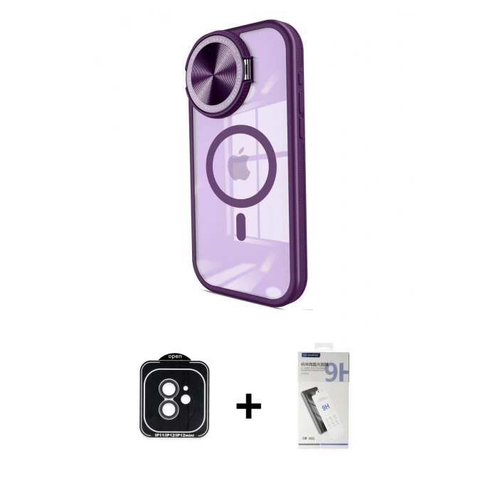 MARSİLYAN™- iPhone 11 Kılıf Kıvılcım Modern Koleksiyonu - Şeffaf Uv Polymer Nano Ekran Koruyucu + Siyah PVD Metal Kamera Lens