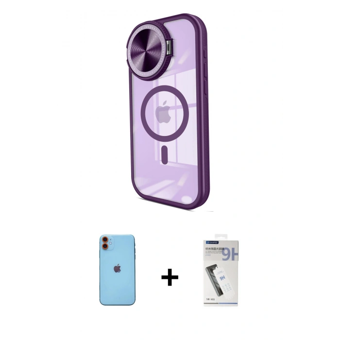 MARSİLYAN™- iPhone 11 Kılıf Kıvılcım Modern Koleksiyonu - Şeffaf Uv Polymer Nano Ekran Koruyucu + Neon Fosforlu Kamera Lens - TU