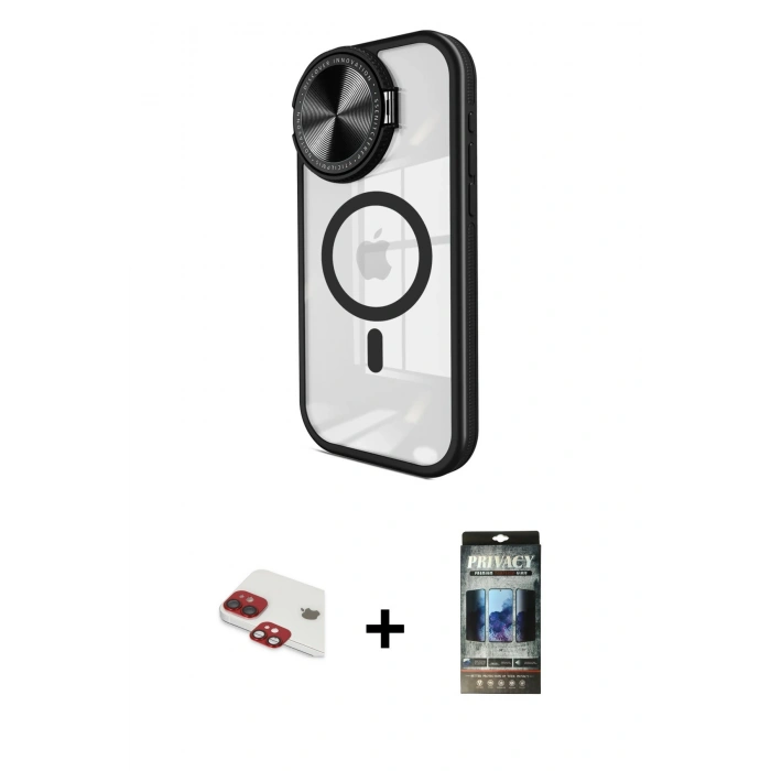 MARSİLYAN™- iPhone 11 Kılıf Kıvılcım Modern Koleksiyonu - Siyah 34D Hayalet Izgaralı Cam + Pers Alüminyum Kamera Lens - KI