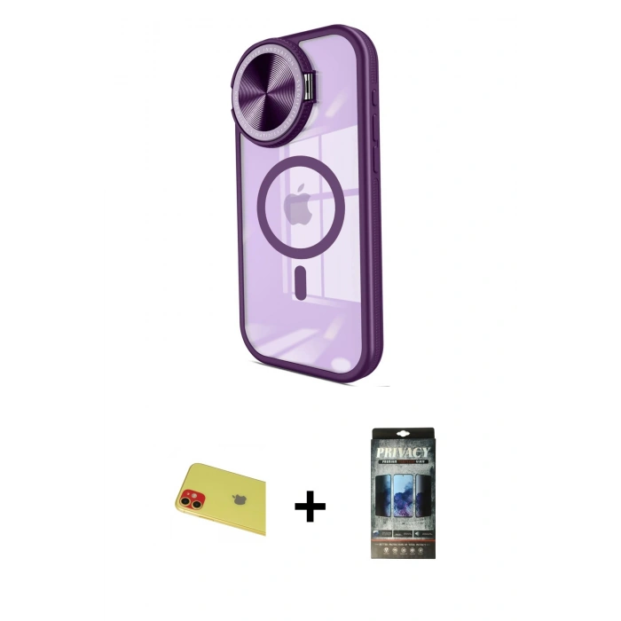 MARSİLYAN™- iPhone 11 Kılıf Kıvılcım Modern Koleksiyonu - Siyah 34D Hayalet Izgaralı Cam + Kırmızı Rainbow Kamera Lens Koruma Cam