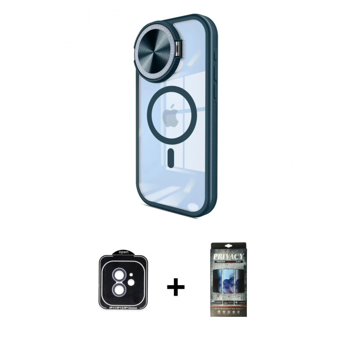 MARSİLYAN™- iPhone 11 Kılıf Kıvılcım Modern Koleksiyonu - Siyah 34D Hayalet Izgaralı Cam + PVD Metal Kamera Lens - MI