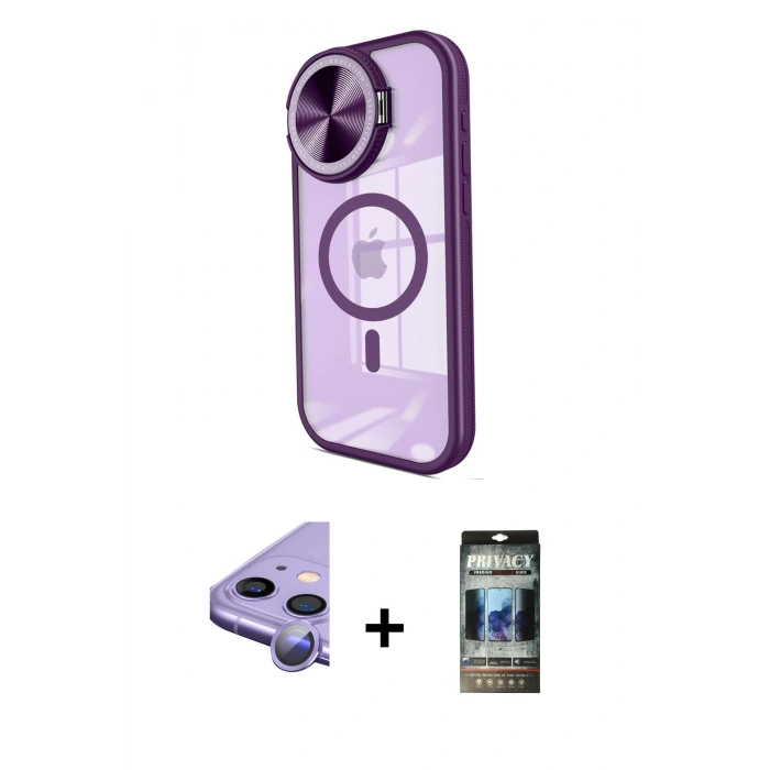 MARSİLYAN™- iPhone 11 Kılıf Kıvılcım Modern Koleksiyonu - Siyah 34D Hayalet Izgaralı Cam + Raze Metal Kamera Lens - MR