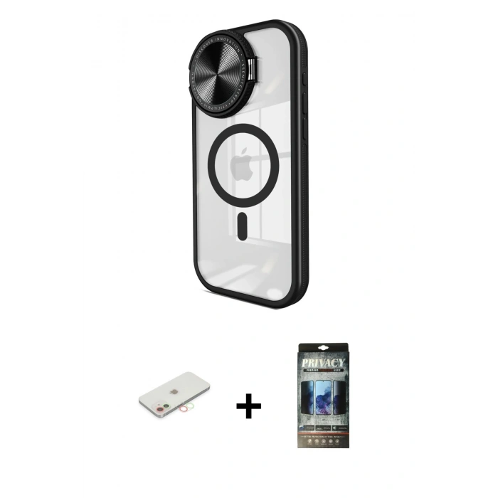 MARSİLYAN™- iPhone 11 Kılıf Kıvılcım Modern Koleksiyonu - Siyah 34D Hayalet Izgaralı Cam + Renkli Kamera Lens Koruma Cam - YL