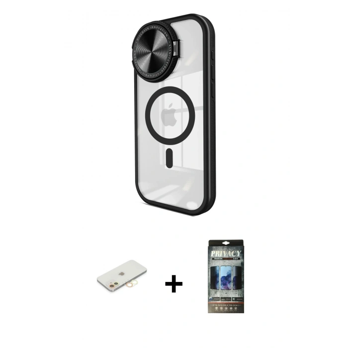MARSİLYAN™- iPhone 11 Kılıf Kıvılcım Modern Koleksiyonu - Siyah 34D Hayalet Izgaralı Cam + Renkli Kamera Lens Koruma Cam - SI