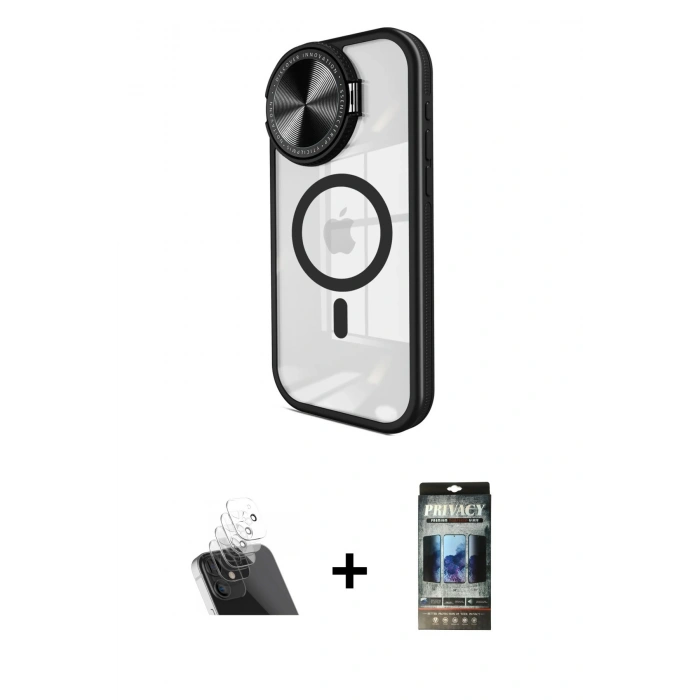 MARSİLYAN™- iPhone 11 Kılıf Kıvılcım Modern Koleksiyonu - Siyah 34D Hayalet Izgaralı Cam + Şeffaf Kamera Lens Koruma Cam