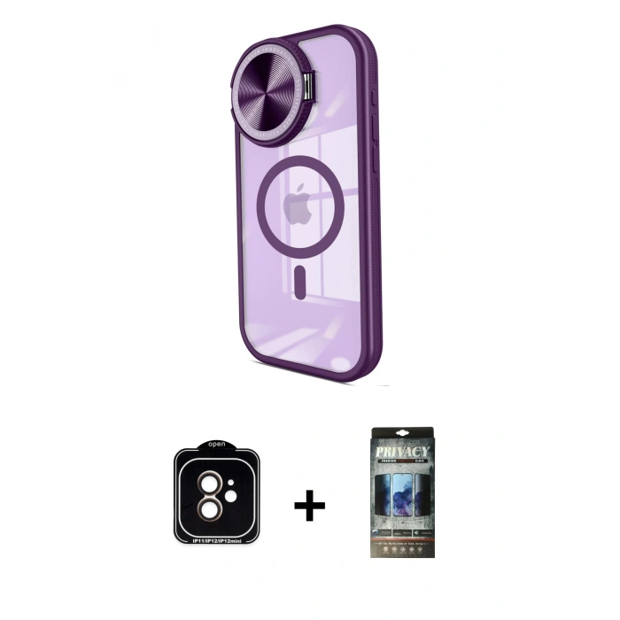 MARSİLYAN™- iPhone 11 Kılıf Kıvılcım Modern Koleksiyonu - Siyah 34D Hayalet Izgaralı Cam + PVD Metal Kamera Lens - TU