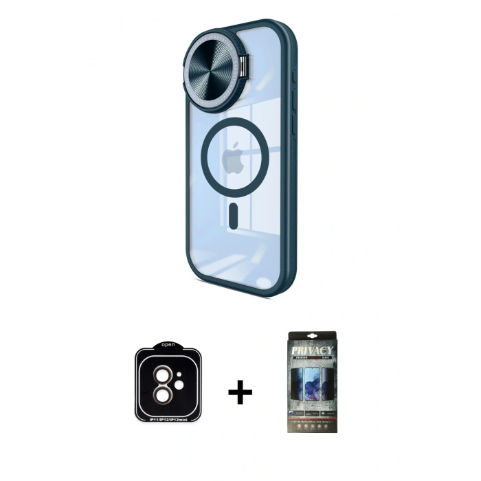 MARSİLYAN™- iPhone 11 Kılıf Kıvılcım Modern Koleksiyonu - Siyah 34D Hayalet Izgaralı Cam + PVD Metal Kamera Lens - TU