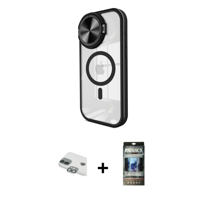 MARSİLYAN™- iPhone 11 Kılıf Kıvılcım Modern Koleksiyonu - Siyah 34D Hayalet Izgaralı Cam + Pers Alüminyum Kamera Lens - YL