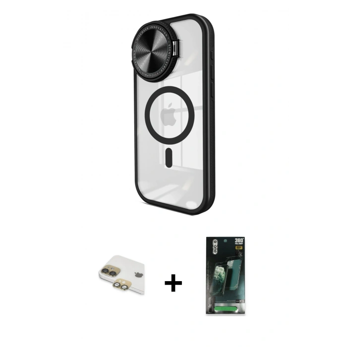 MARSİLYAN™- iPhone 11 Kılıf Kıvılcım Modern Koleksiyonu - Siyah 360 Mat Full Body Arka Koruyucu + Pers Alüminyum Kamera Lens - GD