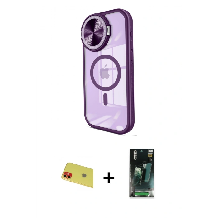 MARSİLYAN™- iPhone 11 Kılıf Kıvılcım Modern Koleksiyonu - Siyah 360 Mat Full Body Arka Koruyucu + Rainbow Kamera Lens Koruma Cam - KI