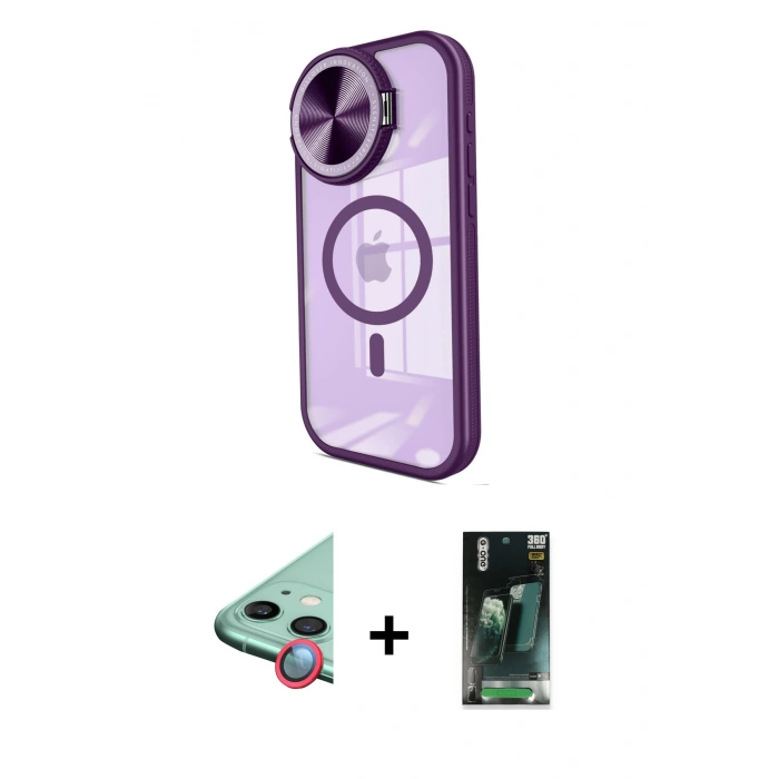 MARSİLYAN™- iPhone 11 Kılıf Kıvılcım Modern Koleksiyonu - Siyah 360 Mat Full Body Arka Koruyucu + Raze Metal Kamera Lens - KI