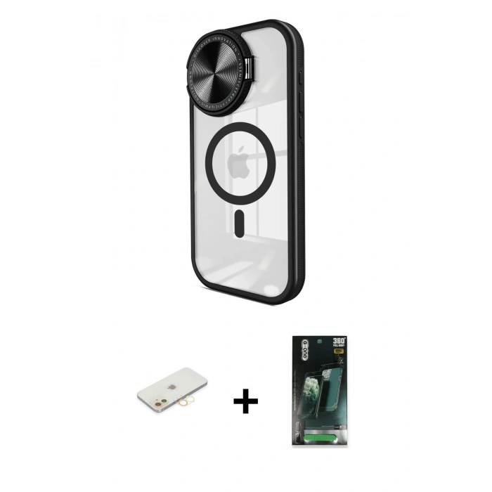 MARSİLYAN™- iPhone 11 Kılıf Kıvılcım Modern Koleksiyonu - Siyah 360 Mat Full Body Arka Koruyucu + Renkli Kamera Lens Koruma Cam - SI
