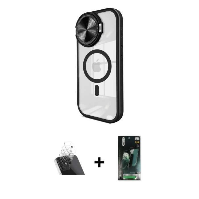 MARSİLYAN™- iPhone 11 Kılıf Kıvılcım Modern Koleksiyonu - Siyah 360 Mat Full Body Arka Koruyucu + Şeffaf Kamera Lens Koruma Cam