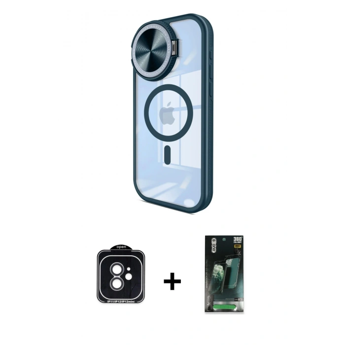 MARSİLYAN™- iPhone 11 Kılıf Kıvılcım Modern Koleksiyonu - Siyah 360 Mat Full Body Arka Koruyucu + PVD Metal Kamera Lens - SH