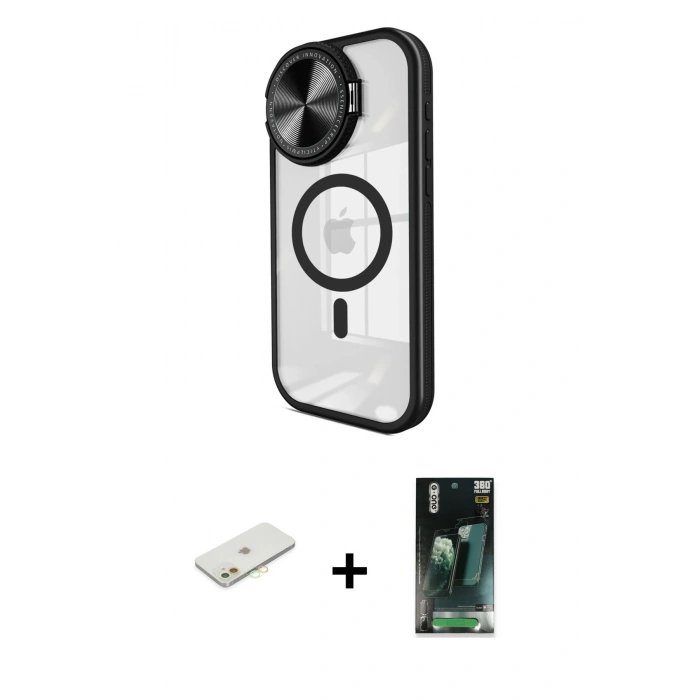MARSİLYAN™- iPhone 11 Kılıf Kıvılcım Modern Koleksiyonu - Siyah 360 Mat Full Body Arka Koruyucu + Renkli Kamera Lens Koruma Cam - TU