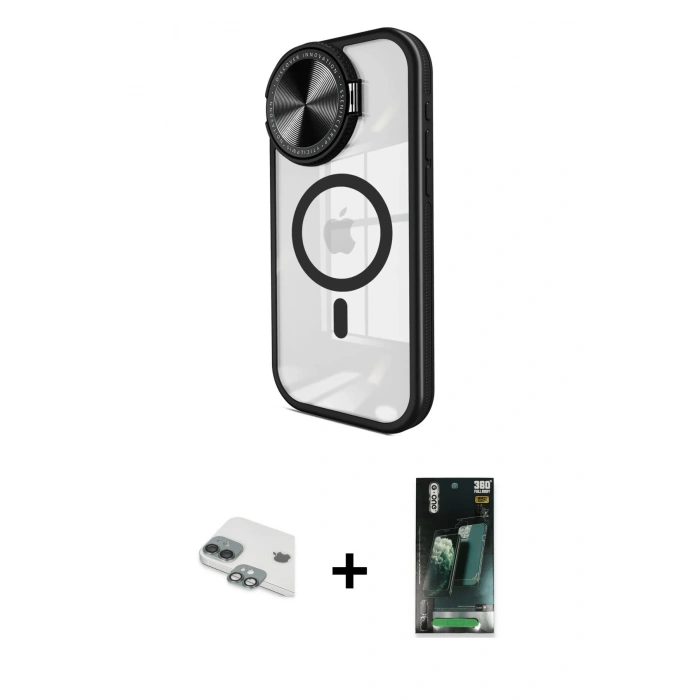 MARSİLYAN™- iPhone 11 Kılıf Kıvılcım Modern Koleksiyonu - Siyah 360 Mat Full Body Arka Koruyucu + Pers Alüminyum Kamera Lens - YL