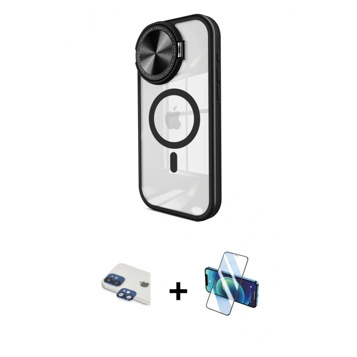 MARSİLYAN™- iPhone 11 Kılıf Kıvılcım Modern Koleksiyonu - Siyah 3D Antistatik Cam Ekran Koruyucu + Pers Alüminyum Kamera Lens - LT