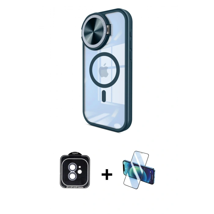 MARSİLYAN™- iPhone 11 Kılıf Kıvılcım Modern Koleksiyonu - Siyah 3D Antistatik Cam Ekran Koruyucu + PVD Metal Kamera Lens - MI