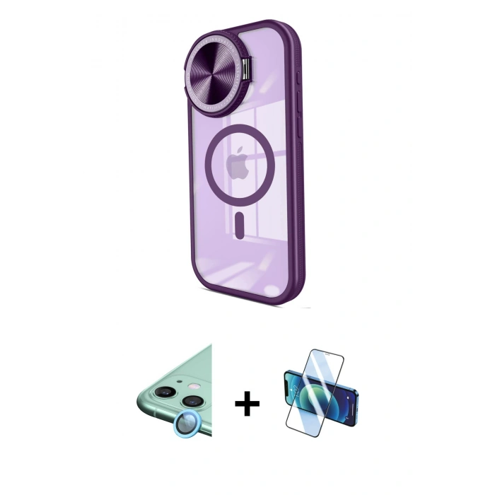 MARSİLYAN™- iPhone 11 Kılıf Kıvılcım Modern Koleksiyonu - Siyah 3D Antistatik Cam Ekran Koruyucu + Mavi Raze Metal Kamera Lens