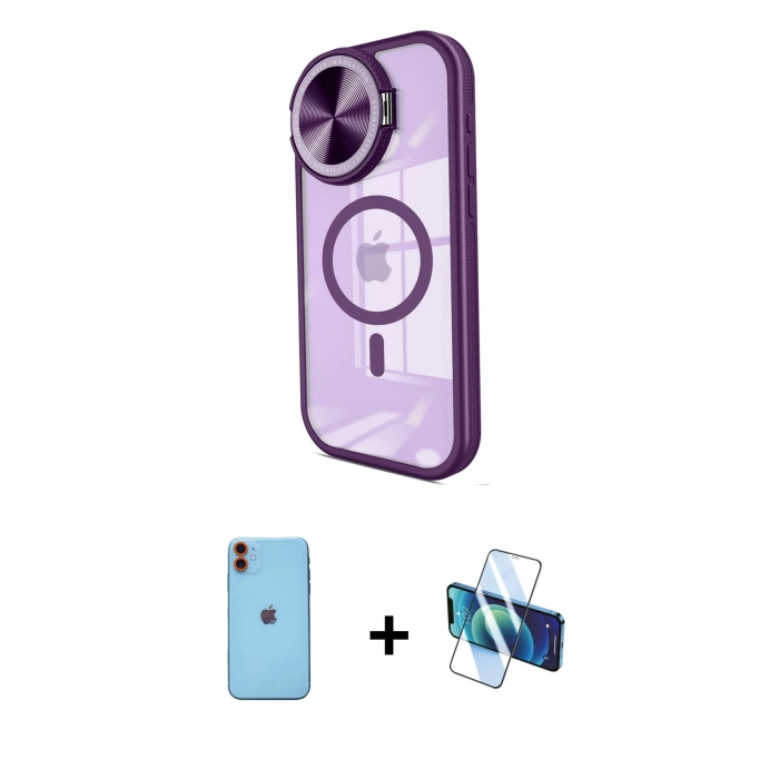 MARSİLYAN™- iPhone 11 Kılıf Kıvılcım Modern Koleksiyonu - Siyah 3D Antistatik Cam Ekran Koruyucu + Neon Fosforlu Kamera Lens - TU