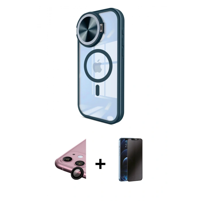 MARSİLYAN™- iPhone 11 Kılıf Kıvılcım Modern Koleksiyonu - Siyah 3D Antistatik Hayalet Cam Ekran Koruyucu + Raze Metal Kamera Lens - SH