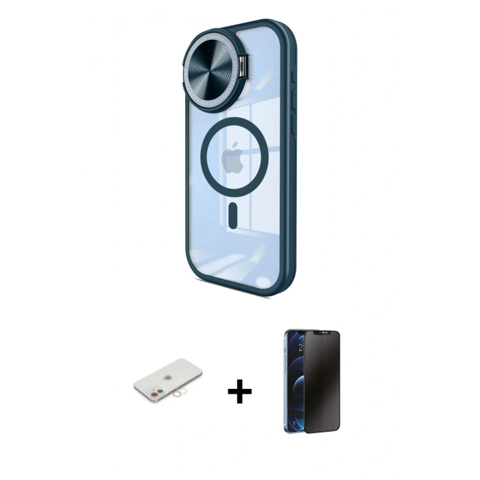 MARSİLYAN™- iPhone 11 Kılıf Kıvılcım Modern Koleksiyonu - Siyah 3D Antistatik Hayalet Cam Ekran Koruyucu + Renkli Kamera Lens Koruma Cam - YL