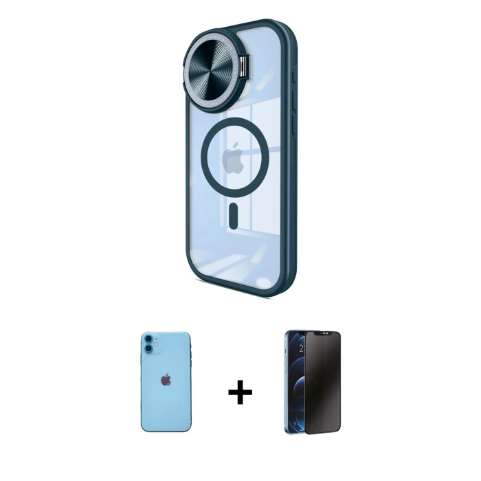 MARSİLYAN™- iPhone 11 Kılıf Kıvılcım Modern Koleksiyonu - Siyah 3D Antistatik Hayalet Cam Ekran Koruyucu + Neon Fosforlu Kamera Lens - MI