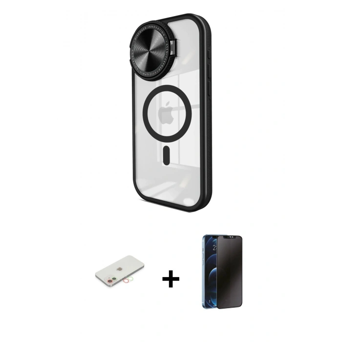 MARSİLYAN™- iPhone 11 Kılıf Kıvılcım Modern Koleksiyonu - Siyah 3D Antistatik Hayalet Cam Ekran Koruyucu + Renkli Kamera Lens Koruma Cam - YL