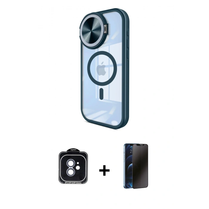 MARSİLYAN™- iPhone 11 Kılıf Kıvılcım Modern Koleksiyonu - Siyah 3D Antistatik Hayalet Cam Ekran Koruyucu + PVD Metal Kamera Lens - MI