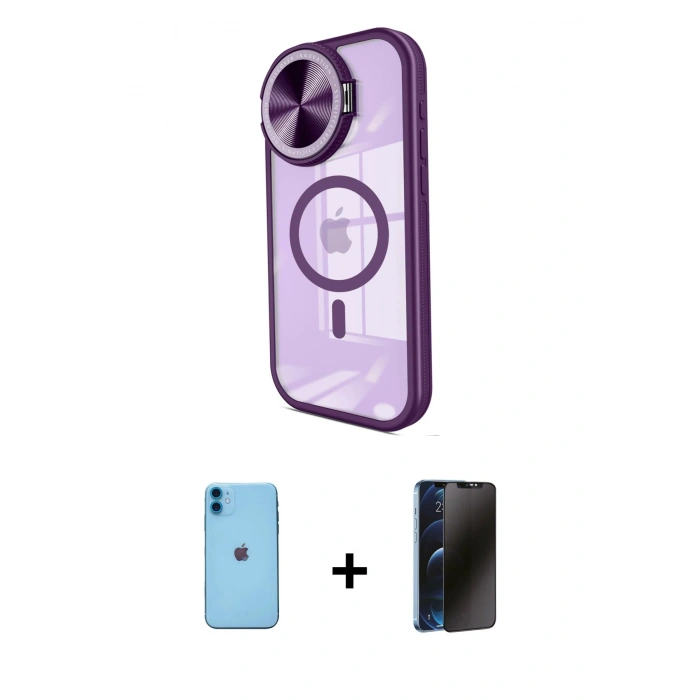 MARSİLYAN™- iPhone 11 Kılıf Kıvılcım Modern Koleksiyonu - Siyah 3D Antistatik Hayalet Cam Ekran Koruyucu + Neon Fosforlu Kamera Lens - MI