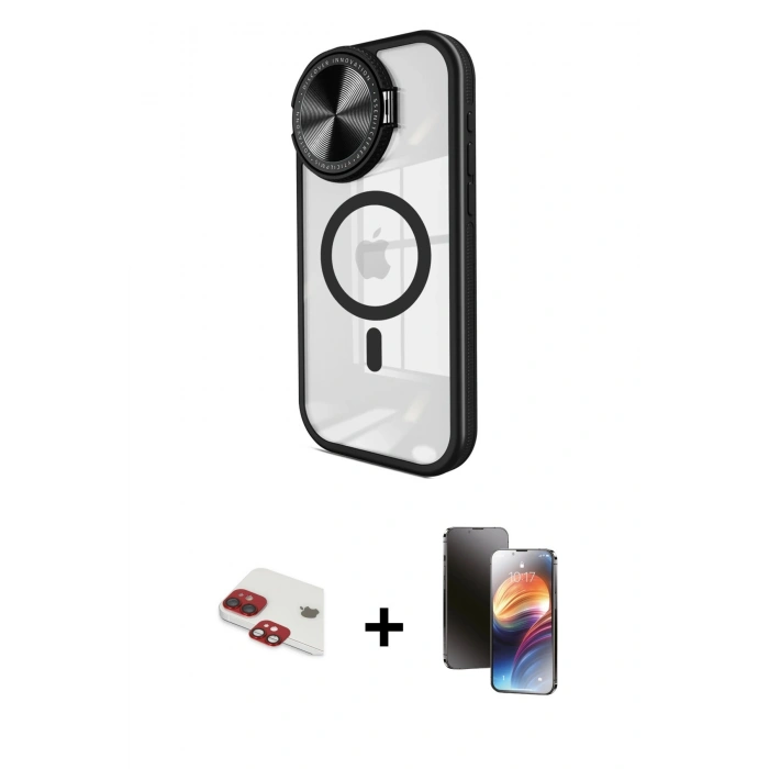 MARSİLYAN™- iPhone 11 Kılıf Kıvılcım Modern Koleksiyonu - Siyah 3D Antistatik Mat Seramik Nano Ekran Koruyucu + Pers Alüminyum Kamera Lens - KI