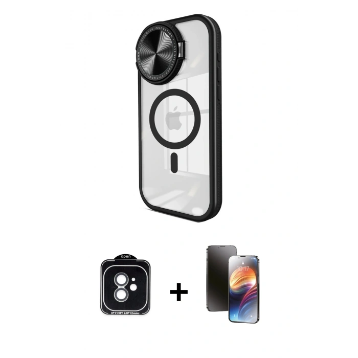 MARSİLYAN™- iPhone 11 Kılıf Kıvılcım Modern Koleksiyonu - Siyah 3D Antistatik Mat Seramik Nano Ekran Koruyucu + PVD Metal Kamera Lens - YL