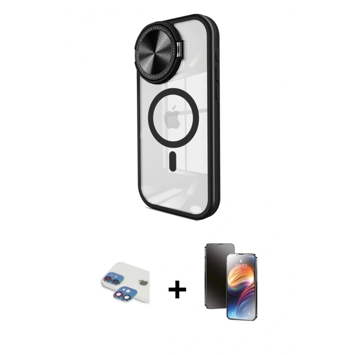 MARSİLYAN™- iPhone 11 Kılıf Kıvılcım Modern Koleksiyonu - Siyah 3D Antistatik Mat Seramik Nano Ekran Koruyucu + Pers Alüminyum Kamera Lens - GI