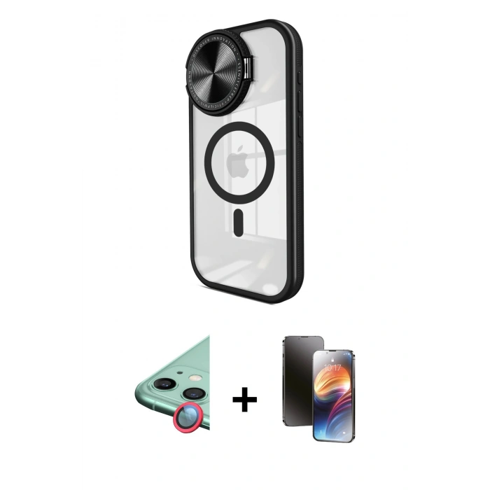 MARSİLYAN™- iPhone 11 Kılıf Kıvılcım Modern Koleksiyonu - Siyah 3D Antistatik Mat Seramik Nano Ekran Koruyucu + Raze Metal Kamera Lens - KI