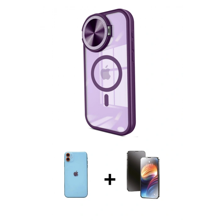 MARSİLYAN™- iPhone 11 Kılıf Kıvılcım Modern Koleksiyonu - Siyah 3D Antistatik Mat Seramik Nano Ekran Koruyucu + Turuncu Neon Fosforlu Kamera Lens