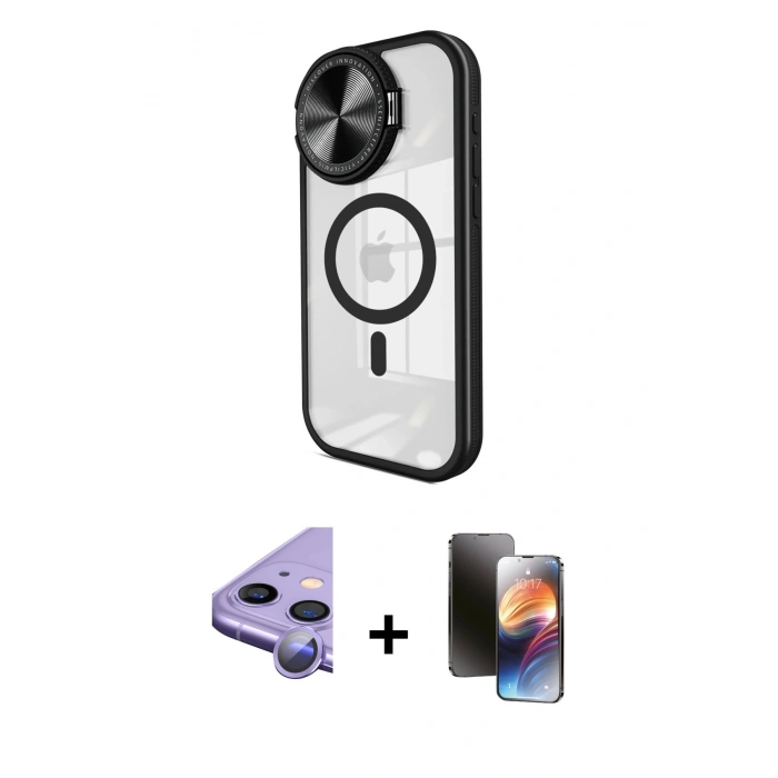MARSİLYAN™- iPhone 11 Kılıf Kıvılcım Modern Koleksiyonu - Siyah 3D Antistatik Mat Seramik Nano Ekran Koruyucu + Raze Metal Kamera Lens - MR
