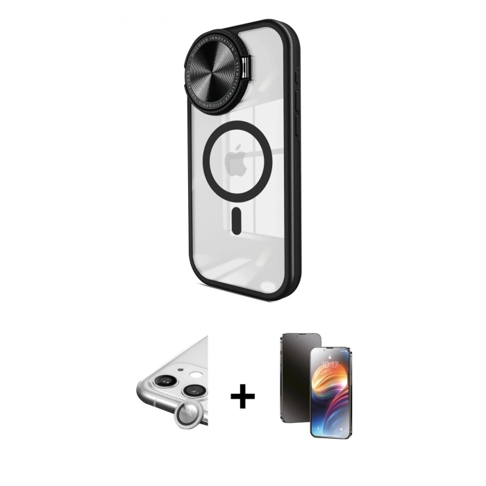 MARSİLYAN™- iPhone 11 Kılıf Kıvılcım Modern Koleksiyonu - Siyah 3D Antistatik Mat Seramik Nano Ekran Koruyucu + Raze Metal Kamera Lens - GS