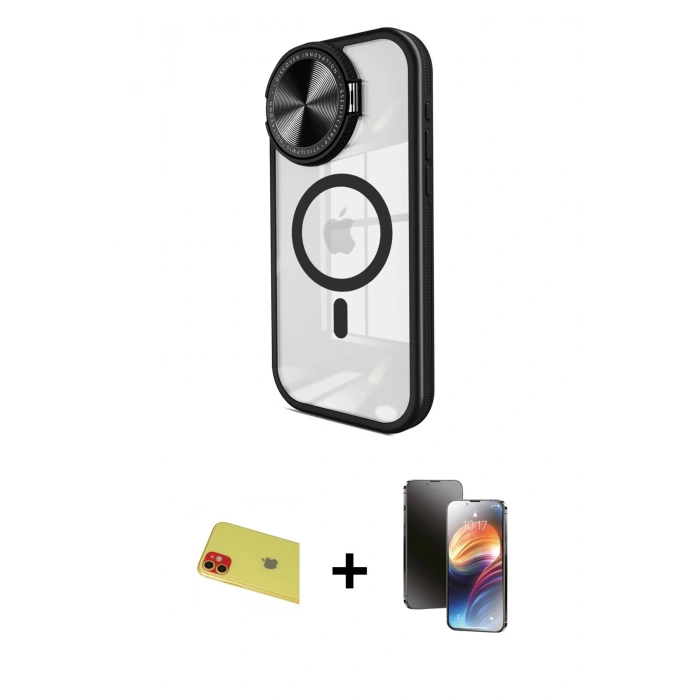 MARSİLYAN™- iPhone 11 Kılıf Kıvılcım Modern Koleksiyonu - Siyah 3D Antistatik Mat Seramik Nano Ekran Koruyucu + Rainbow Kamera Lens Koruma Cam - KI