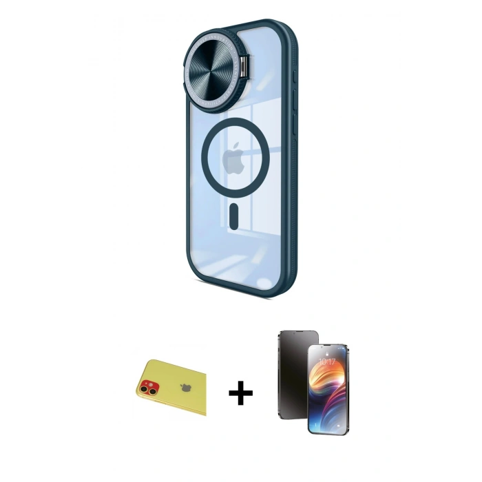 MARSİLYAN™- iPhone 11 Kılıf Kıvılcım Modern Koleksiyonu - Siyah 3D Antistatik Mat Seramik Nano Ekran Koruyucu + Rainbow Kamera Lens Koruma Cam - KI