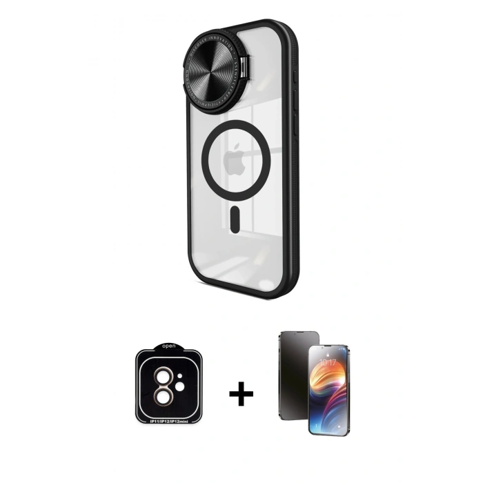 MARSİLYAN™- iPhone 11 Kılıf Kıvılcım Modern Koleksiyonu - Siyah 3D Antistatik Mat Seramik Nano Ekran Koruyucu + PVD Metal Kamera Lens - TU