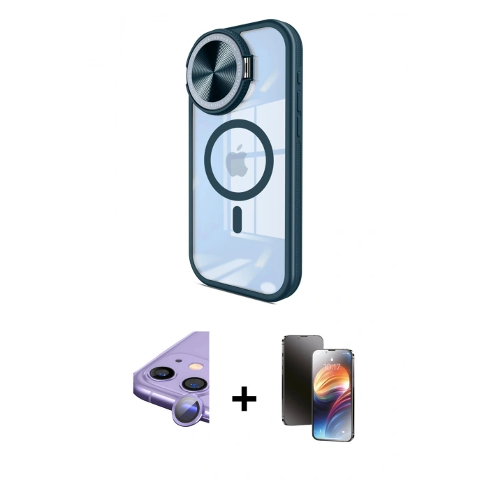 MARSİLYAN™- iPhone 11 Kılıf Kıvılcım Modern Koleksiyonu - Siyah 3D Antistatik Mat Seramik Nano Ekran Koruyucu + Raze Metal Kamera Lens - MR